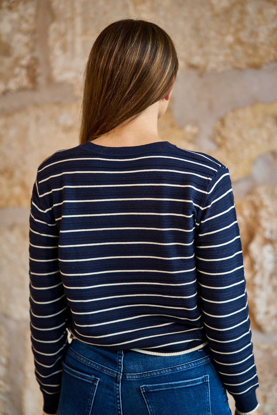 Jersey de entretiempo de rayas azul marino