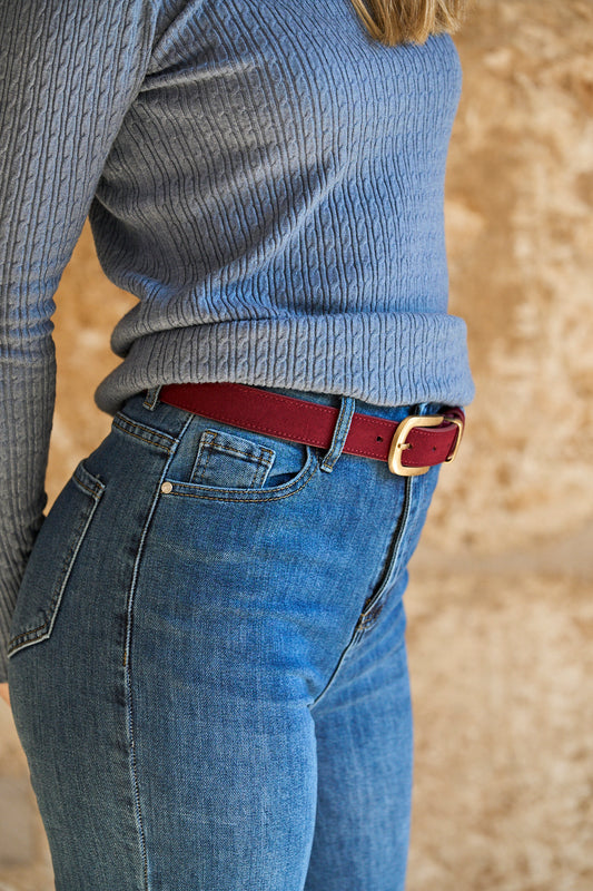 Cinturó de pell girada bordeus