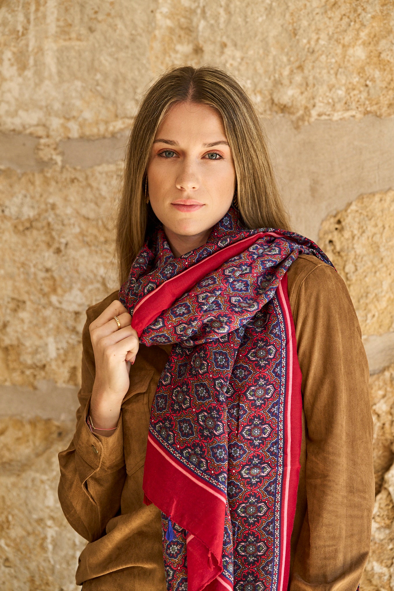 Foulard estampat Venteo vermell i blau