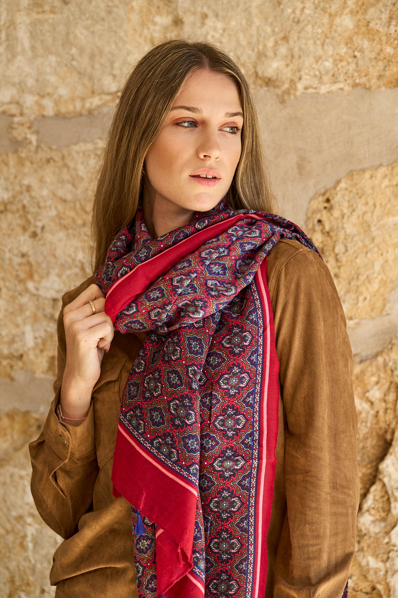 Foulard estampat Venteo vermell i blau