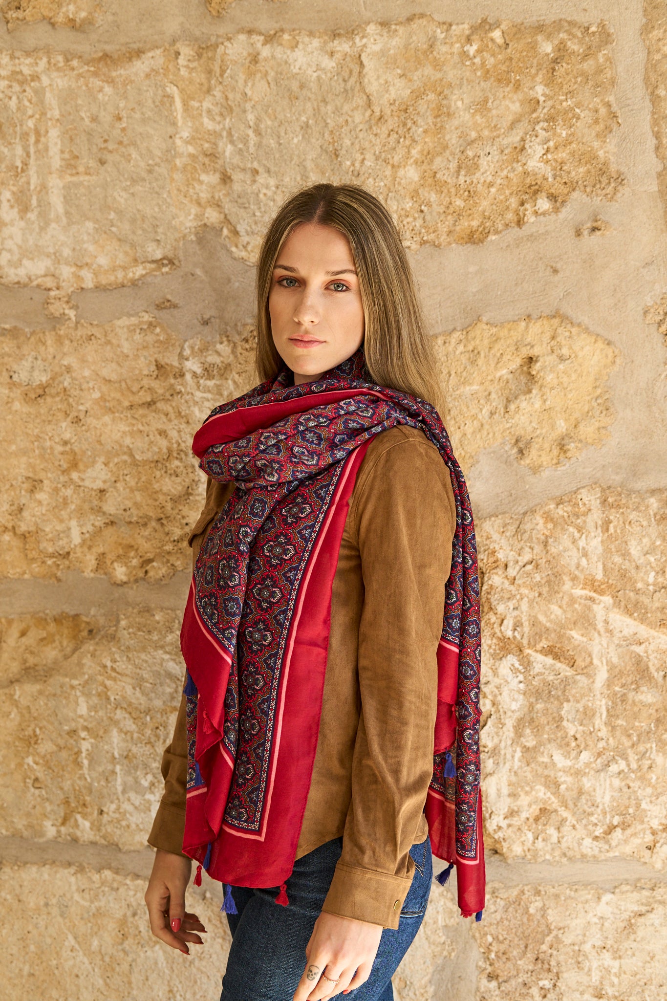 Foulard estampat Venteo vermell i blau