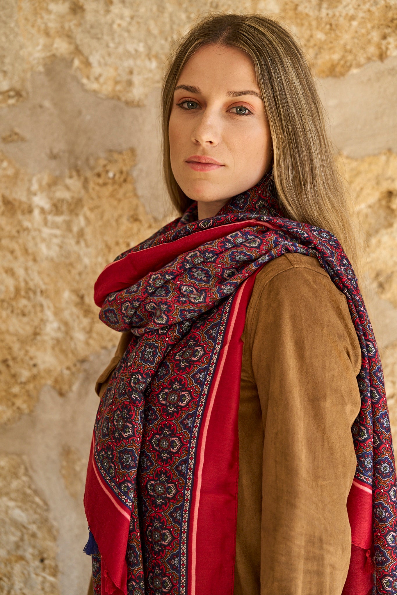 Foulard estampat Venteo vermell i blau