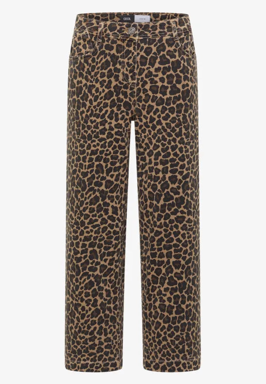Vaqueros de talle alto y pierna ancha con estampado de leopardo
