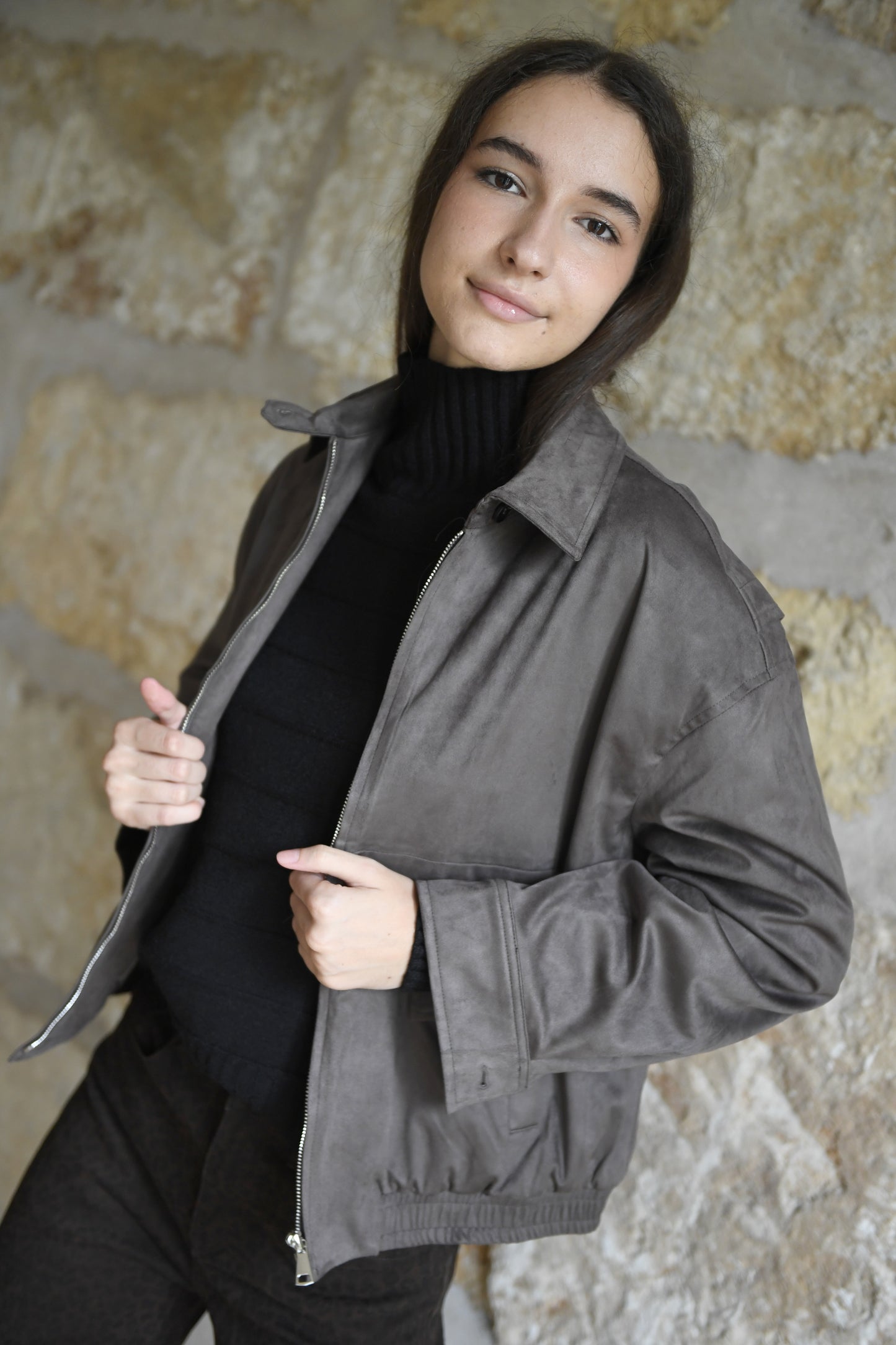 Jaqueta antelina Olivia Smoky Brown