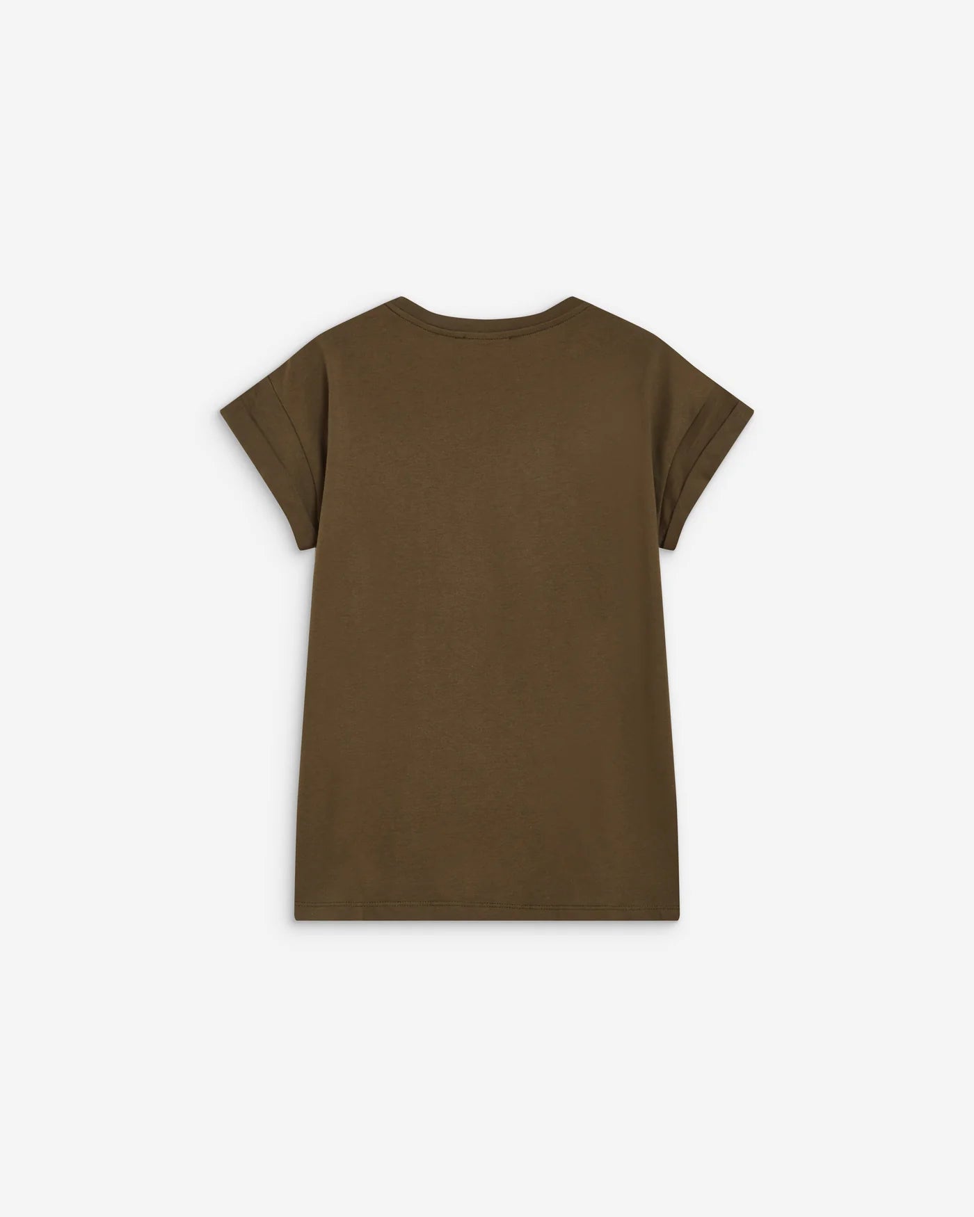 Camiseta Atlas con mensaje estampado en terciopelo color caqui