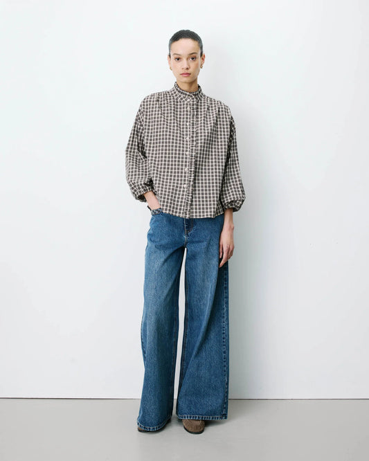Blusa a cuadros con mangas abullonadas Adelie