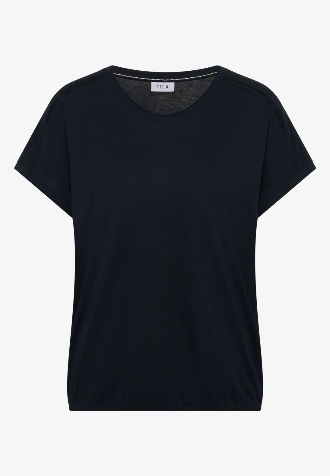 Camiseta con escote en V y detalle de encaje en Azul Marino