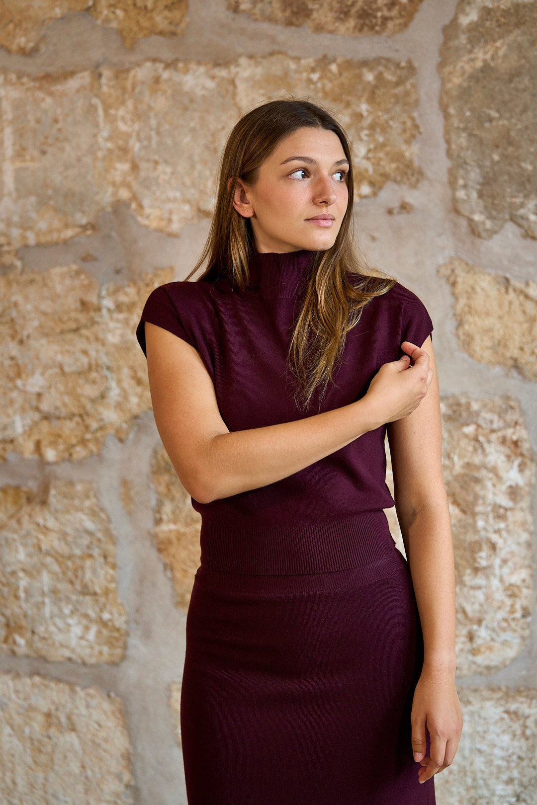 Conjunto de punto Siena en color berenjena