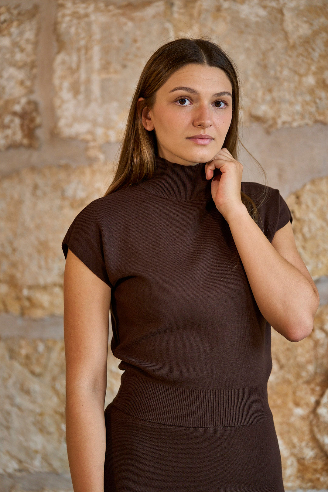 Conjunto de punto Siena en color marrón chocolate