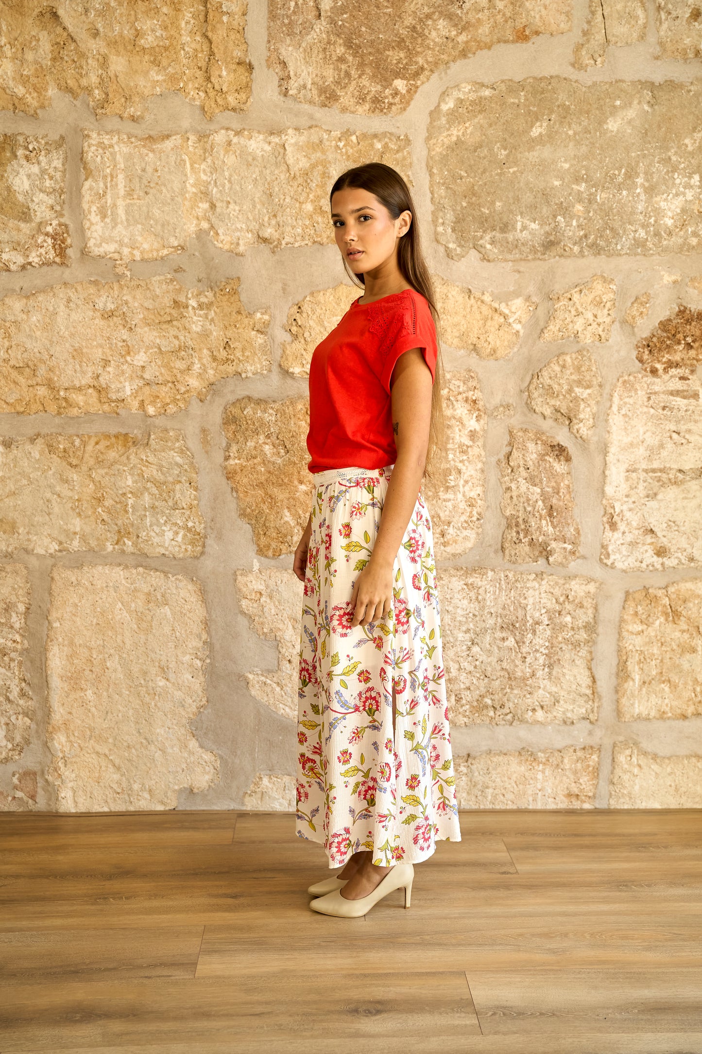 Falda larga floral Léonie