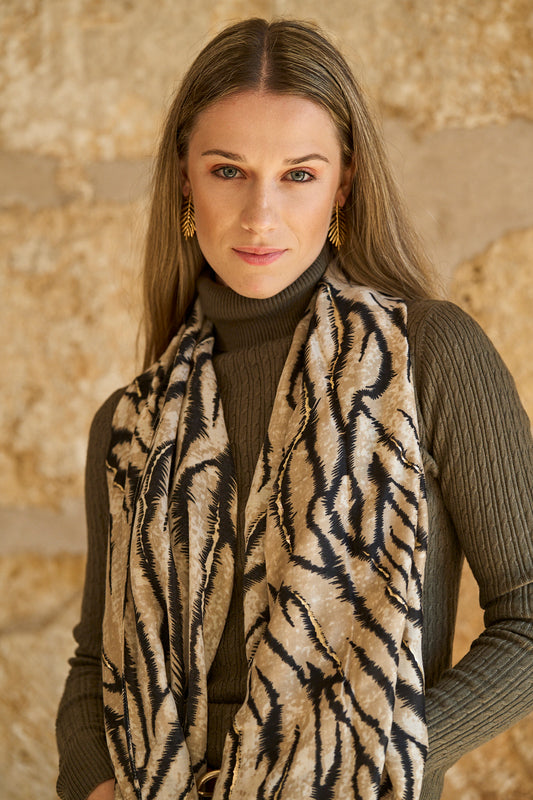 Foulard estampat beig amb detalls daurats