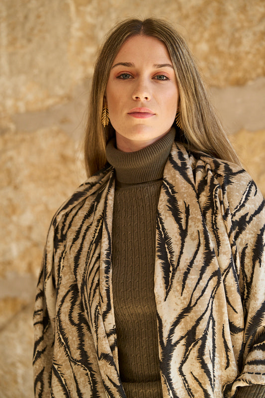 Foulard estampat beig amb detalls daurats