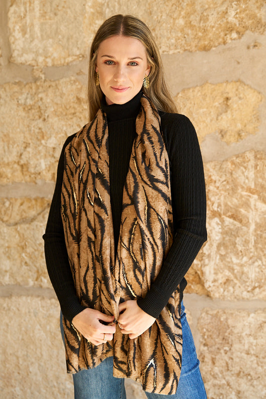 Foulard estampat marró amb detalls daurats