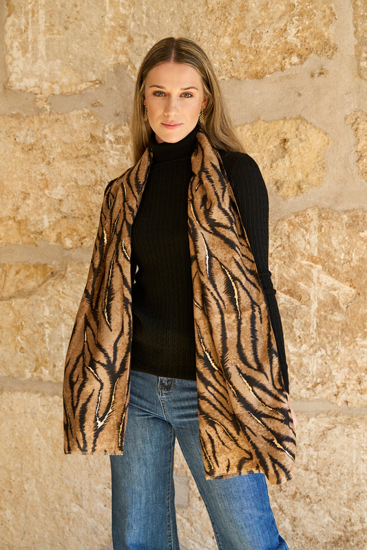 Foulard estampat marró amb detalls daurats