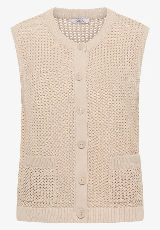Chaleco de crochet abotonado en color beige