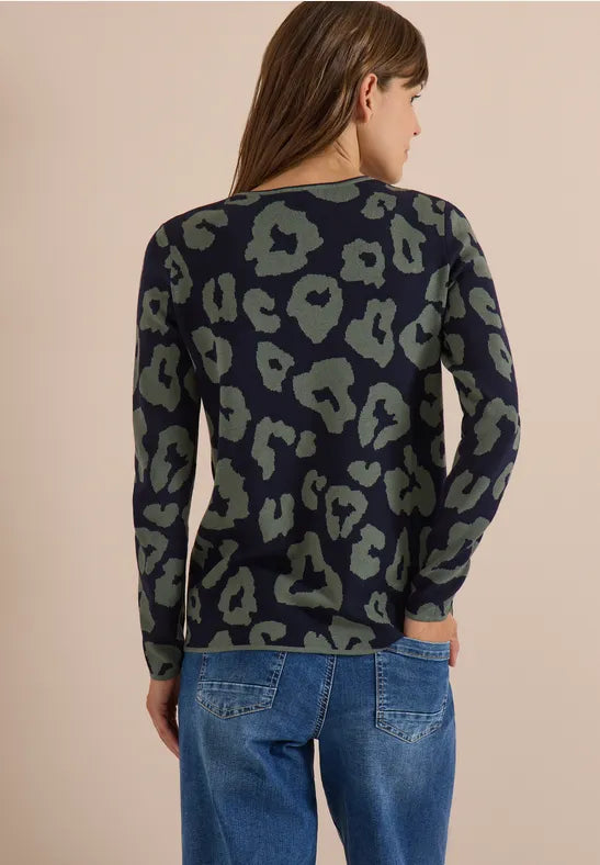 Jersey de cuello redondo con estampado de leopardo