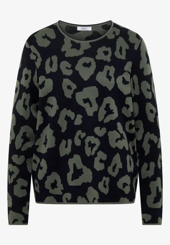 Jersey de cuello redondo con estampado de leopardo