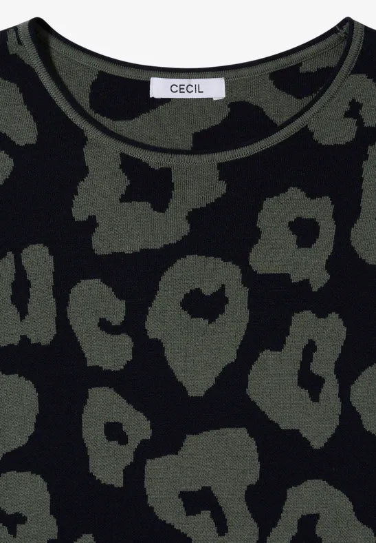 Jersey de cuello redondo con estampado de leopardo