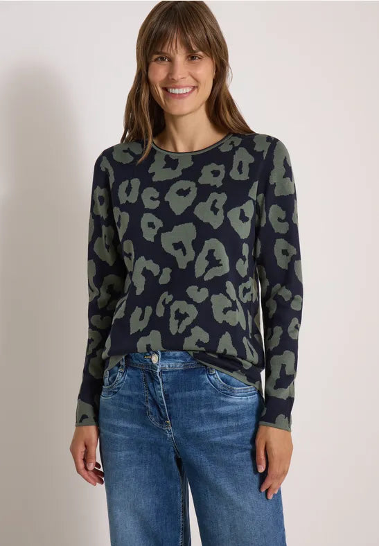 Jersey de cuello redondo con estampado de leopardo