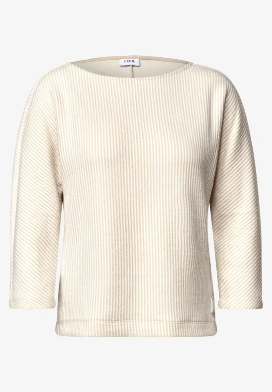 Camisa bicolor con escote barco manga 3/4