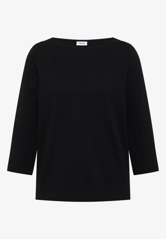 Camiseta básica de algodón con cuello barco en color negro