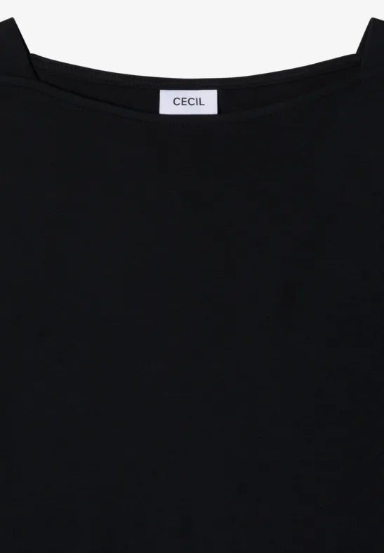 Camiseta básica de algodón con cuello barco en color negro