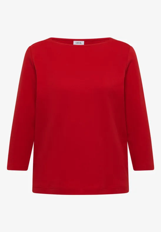 Camiseta básica de algodón con cuello barco en color rojo