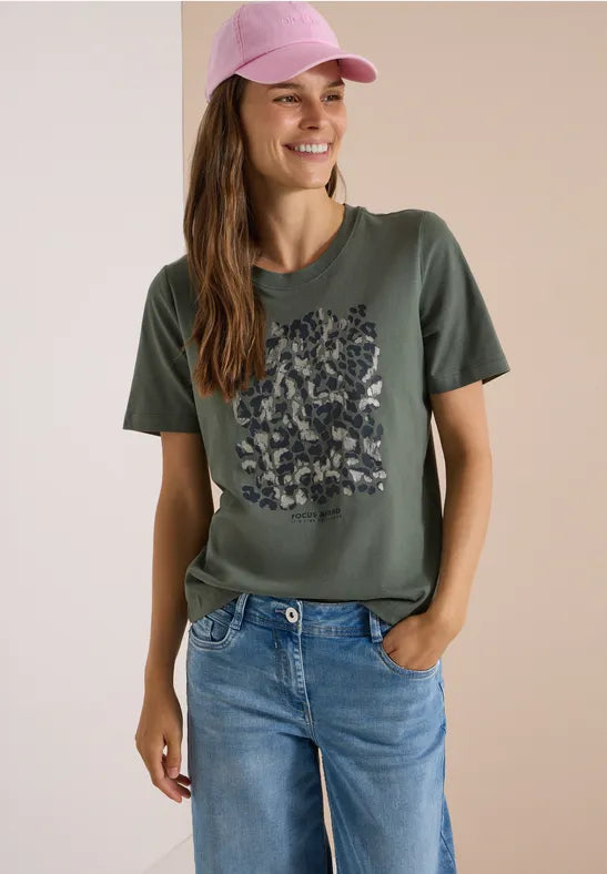 Camiseta de algodón con estampado de leopardo para mujer