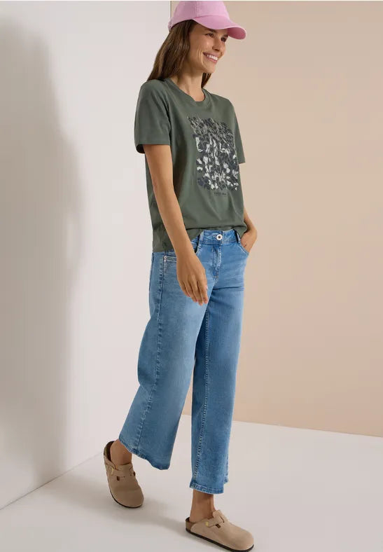 Camiseta de algodón con estampado de leopardo para mujer