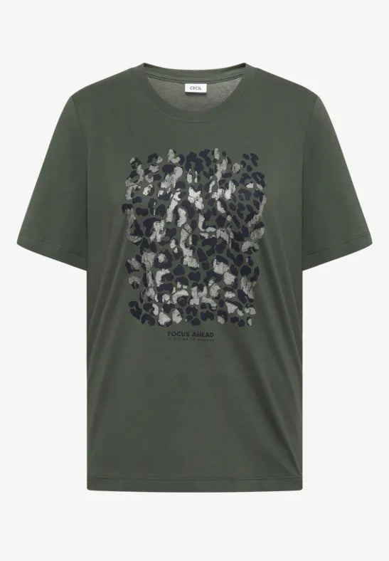 Camiseta de algodón con estampado de leopardo para mujer
