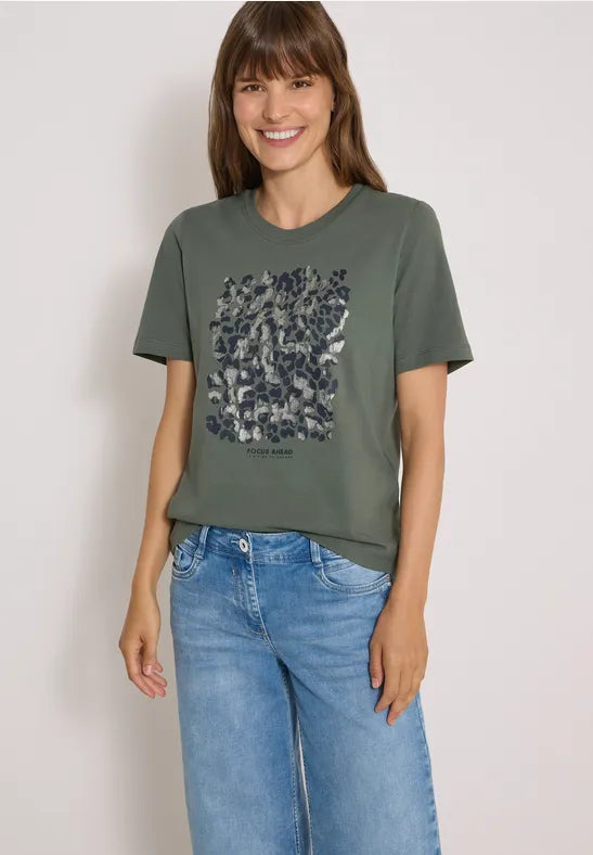 Camiseta de algodón con estampado de leopardo para mujer