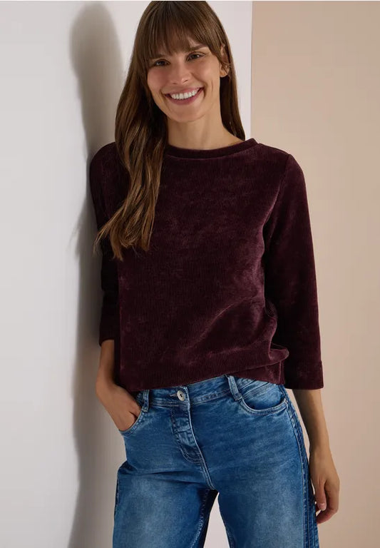 Camiseta de pana con escote barco para mujer