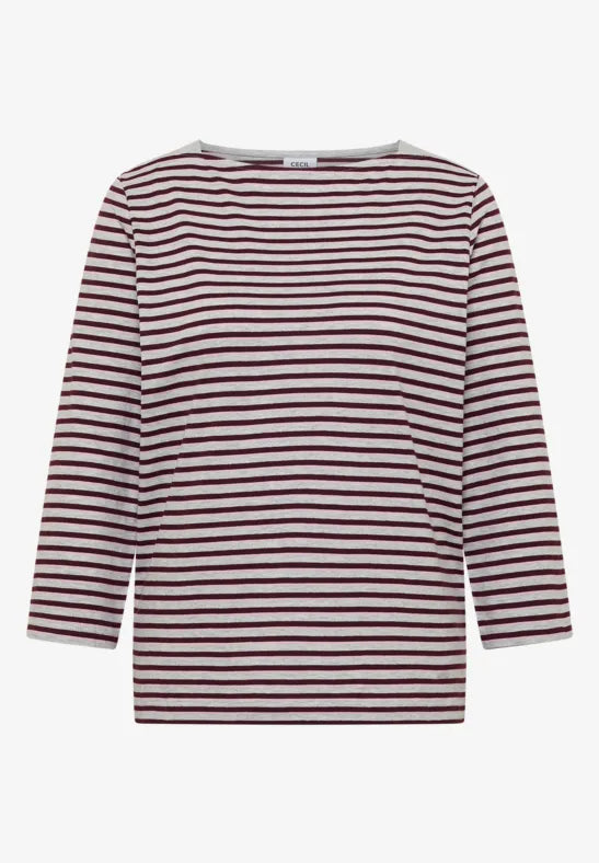 Camisa de manga tres cuartos con cuello barco y rayas