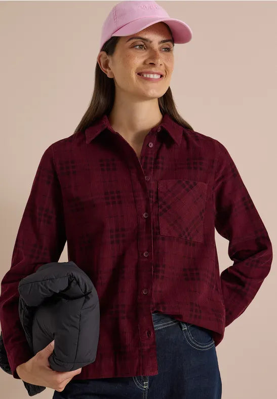 Blusa camisera de manga larga con estampado de cuadros en color granate