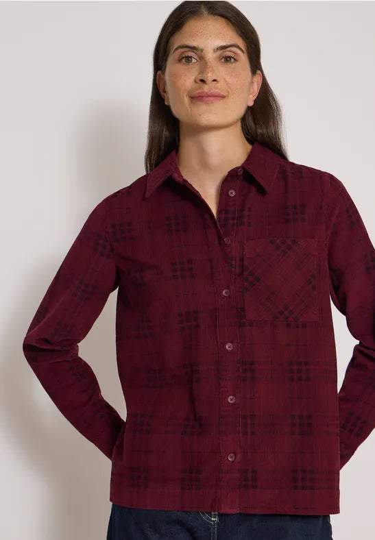 Blusa camisera de manga larga con estampado de cuadros en color granate