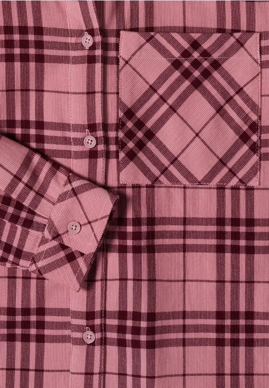 Blusa camisera de manga larga con estampado de cuadros en color rosa