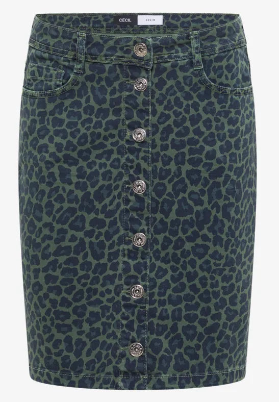 Falda vaquera hasta la rodilla con estampado de leopardo