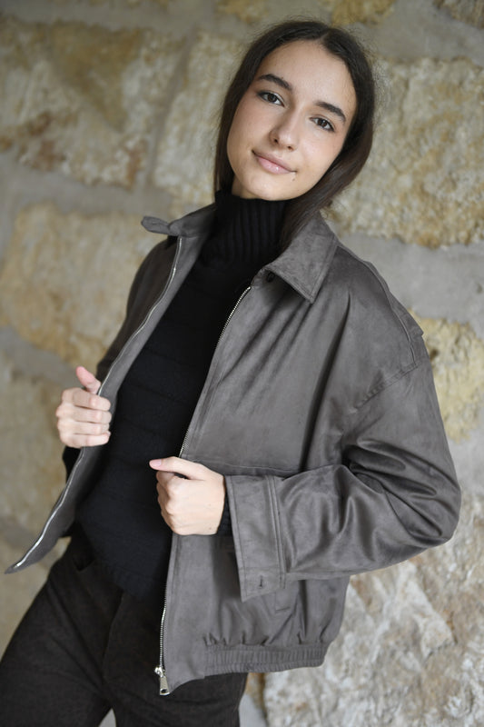Jaqueta antelina Olivia Smoky Brown