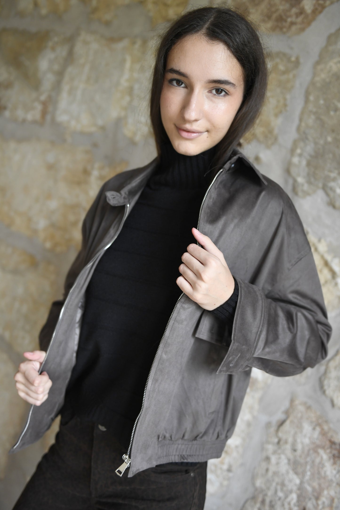 Jaqueta antelina Olivia Smoky Brown