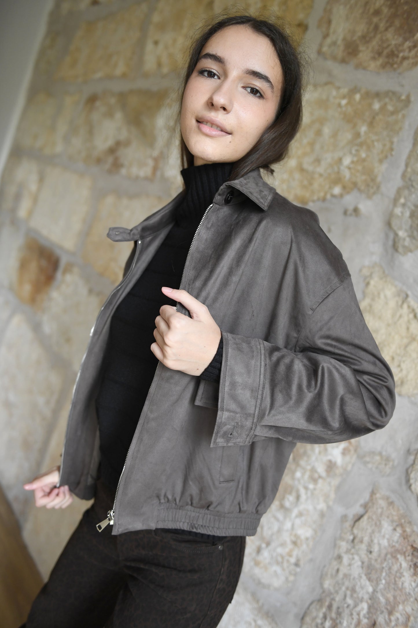 Jaqueta antelina Olivia Smoky Brown