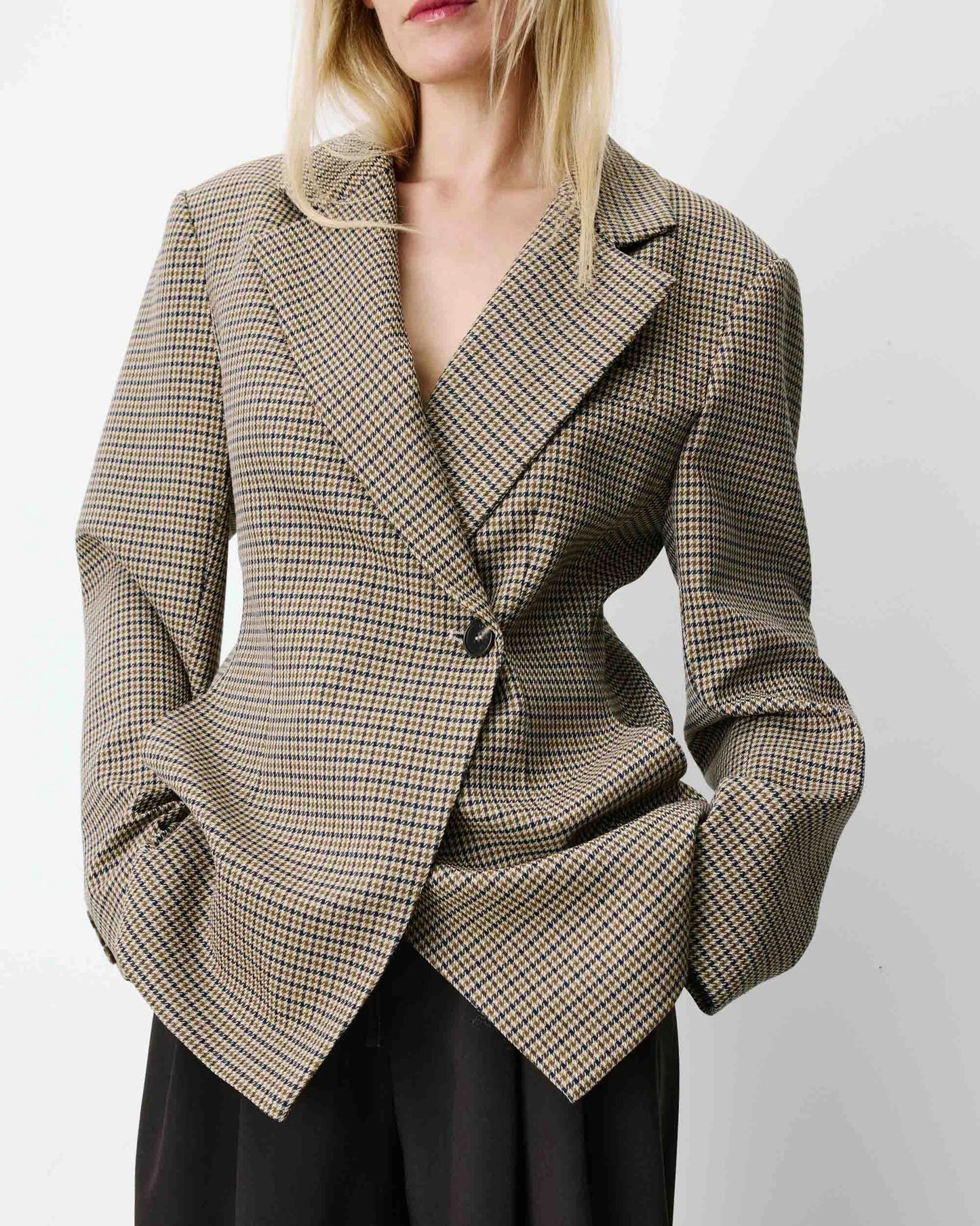 Blazer de pata de gallo beige Almond