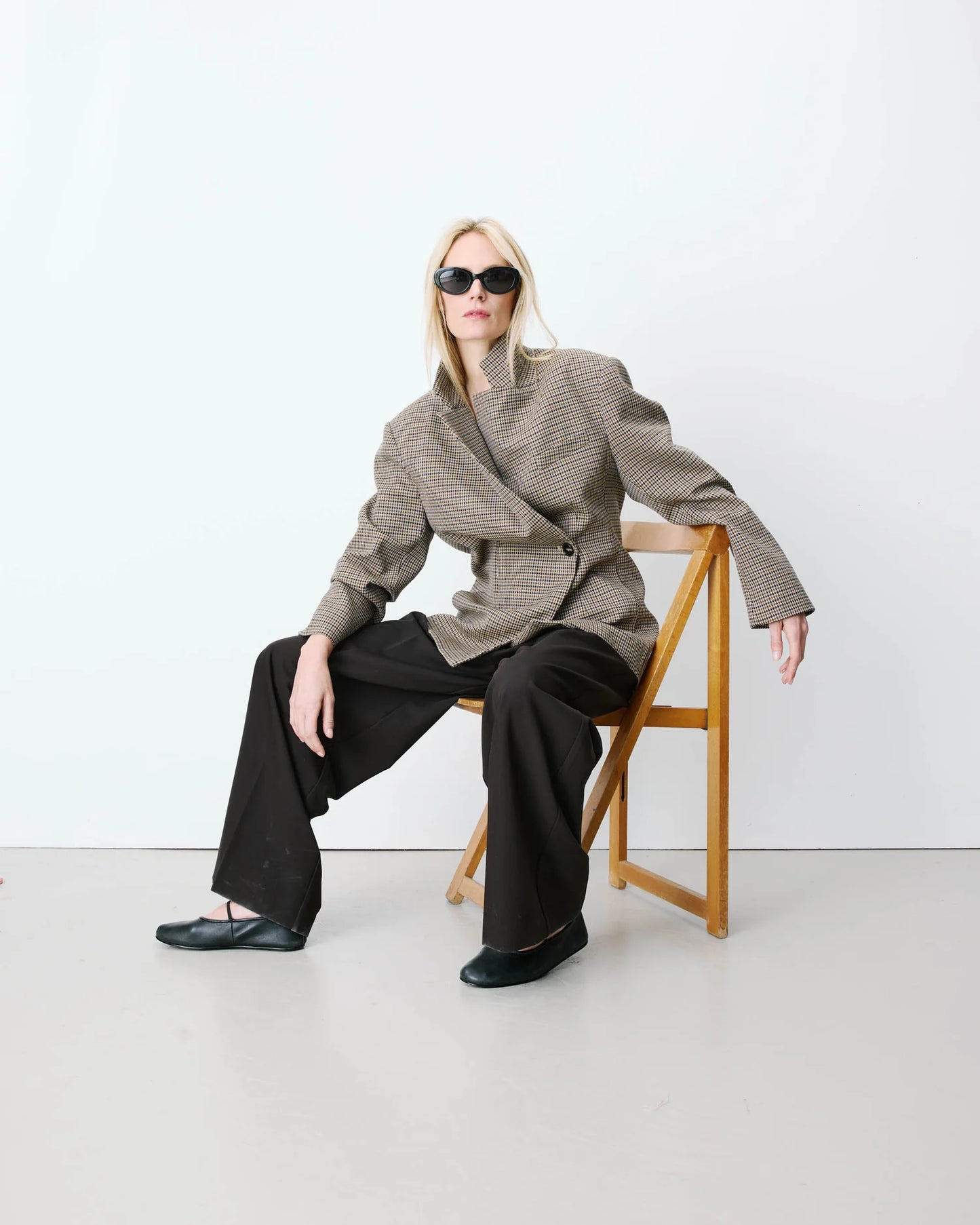 Blazer de pata de gallo beige Almond