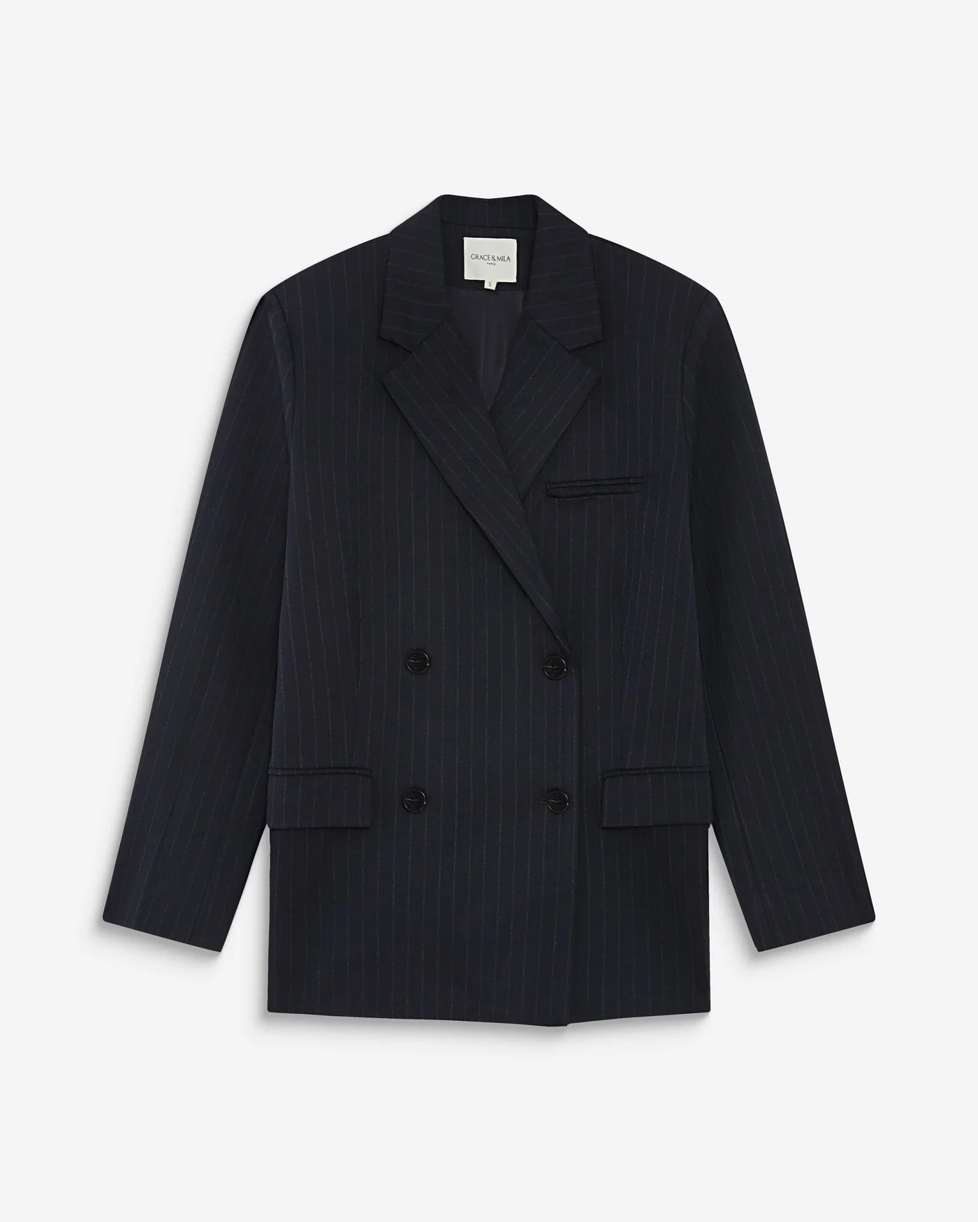 Blazer Auguste de doble botonadura a rayas azul marino