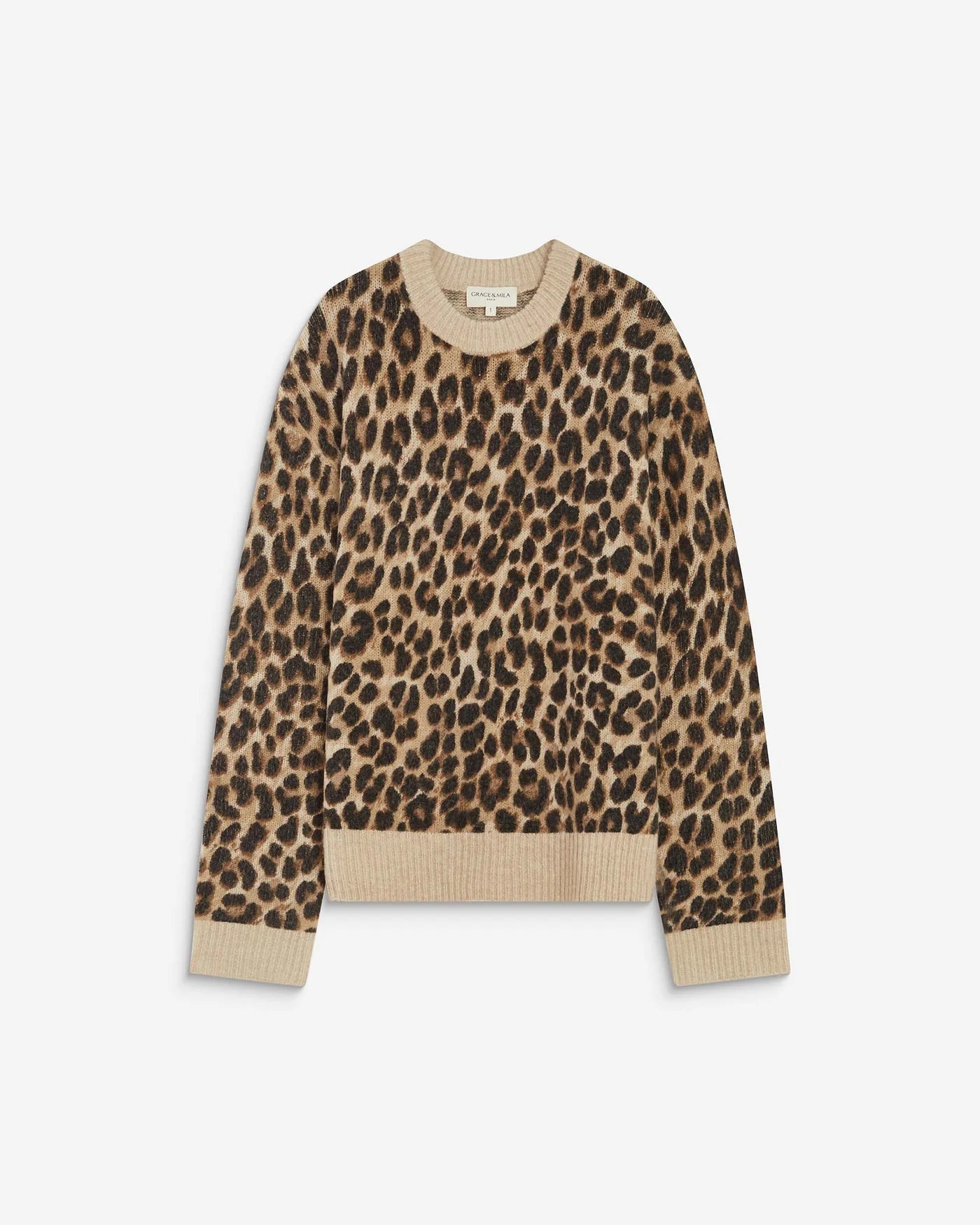 Jersey Alexiel de cuello redondo con estampado de leopardo