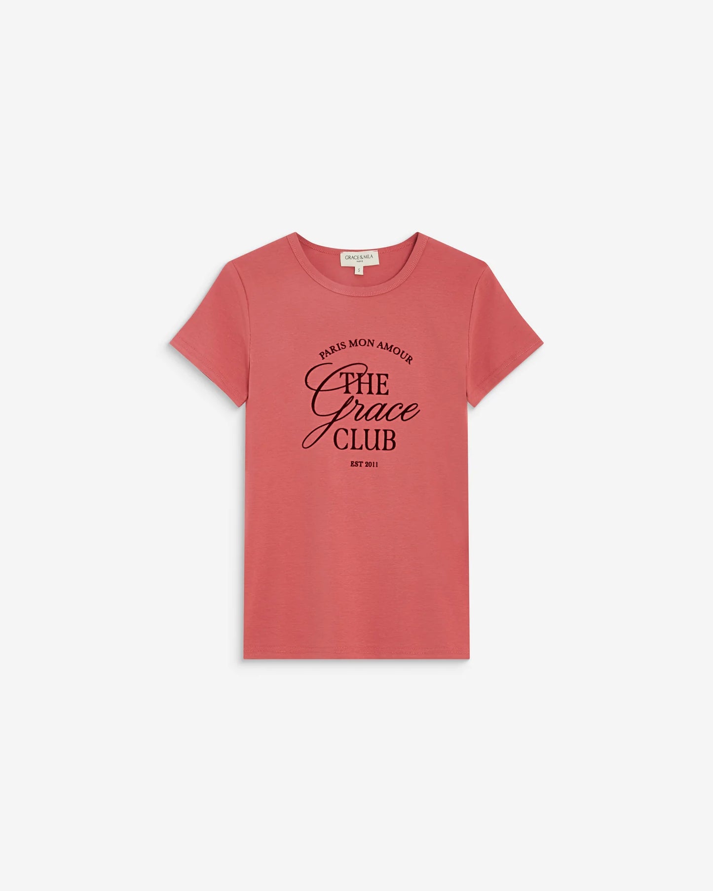 Camiseta cuello redondo con texto Amoris