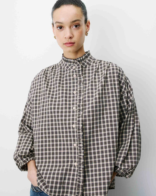 Blusa a cuadros con mangas abullonadas Adelie
