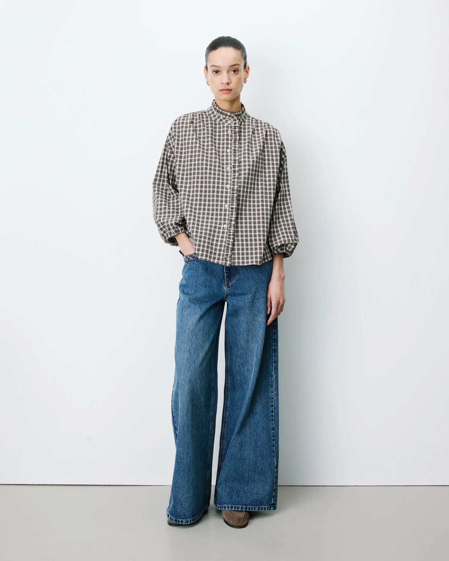 Blusa a cuadros con mangas abullonadas Adelie