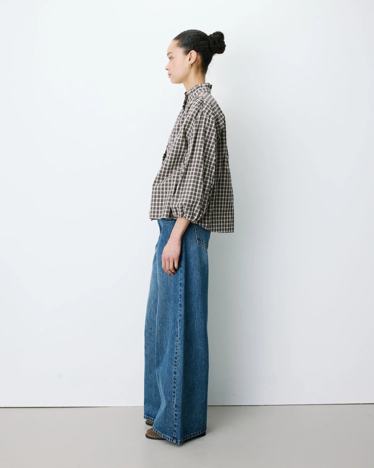 Blusa a cuadros con mangas abullonadas Adelie
