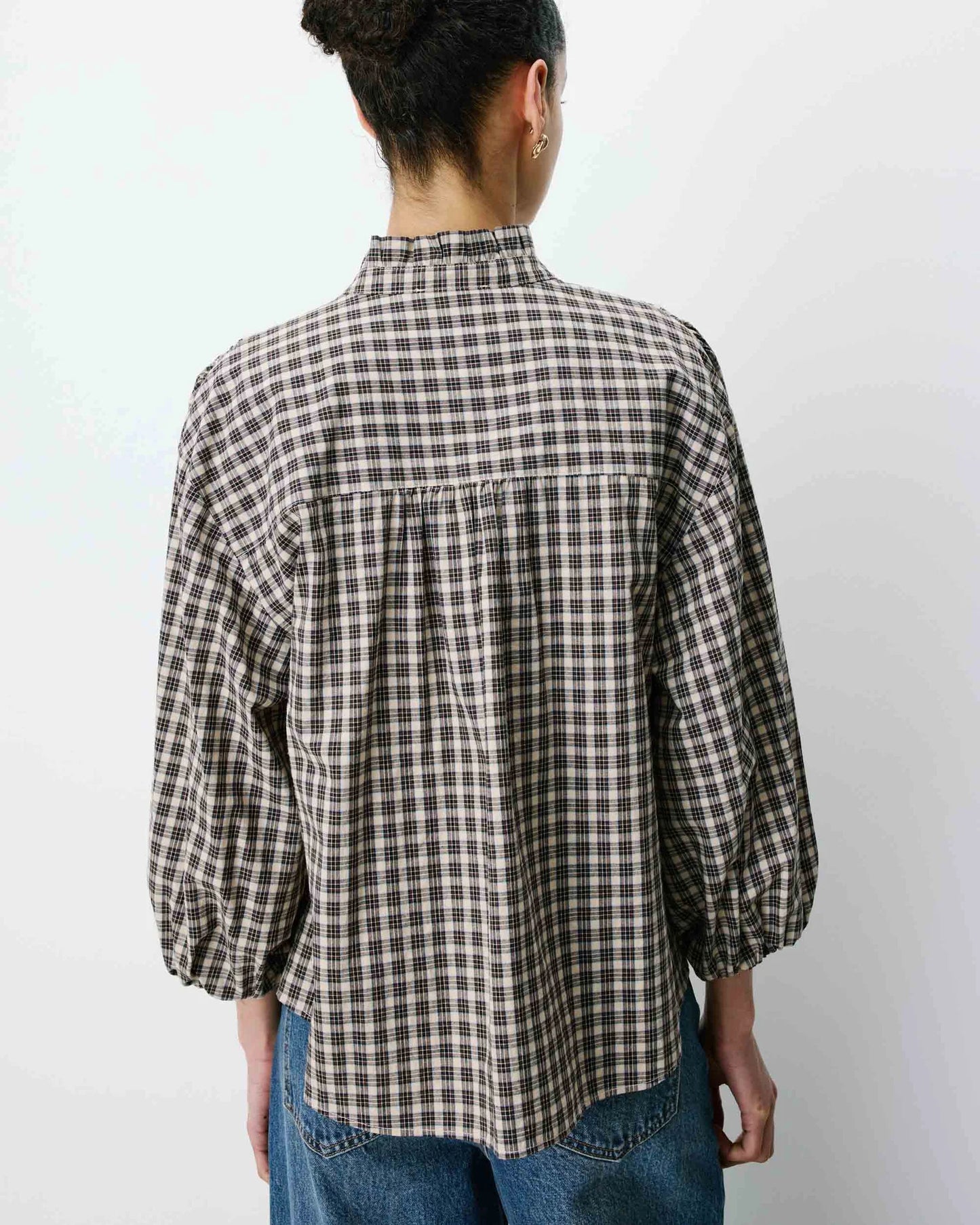 Blusa a cuadros con mangas abullonadas Adelie