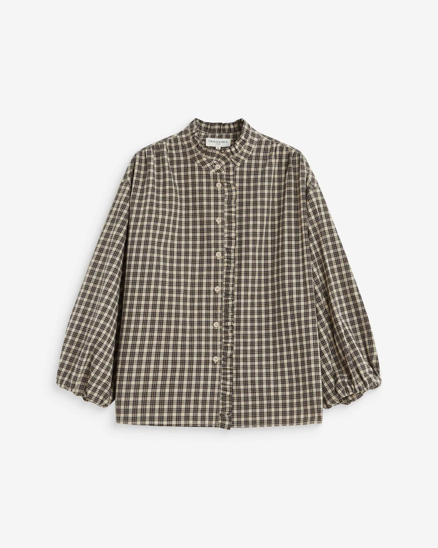 Blusa a cuadros con mangas abullonadas Adelie